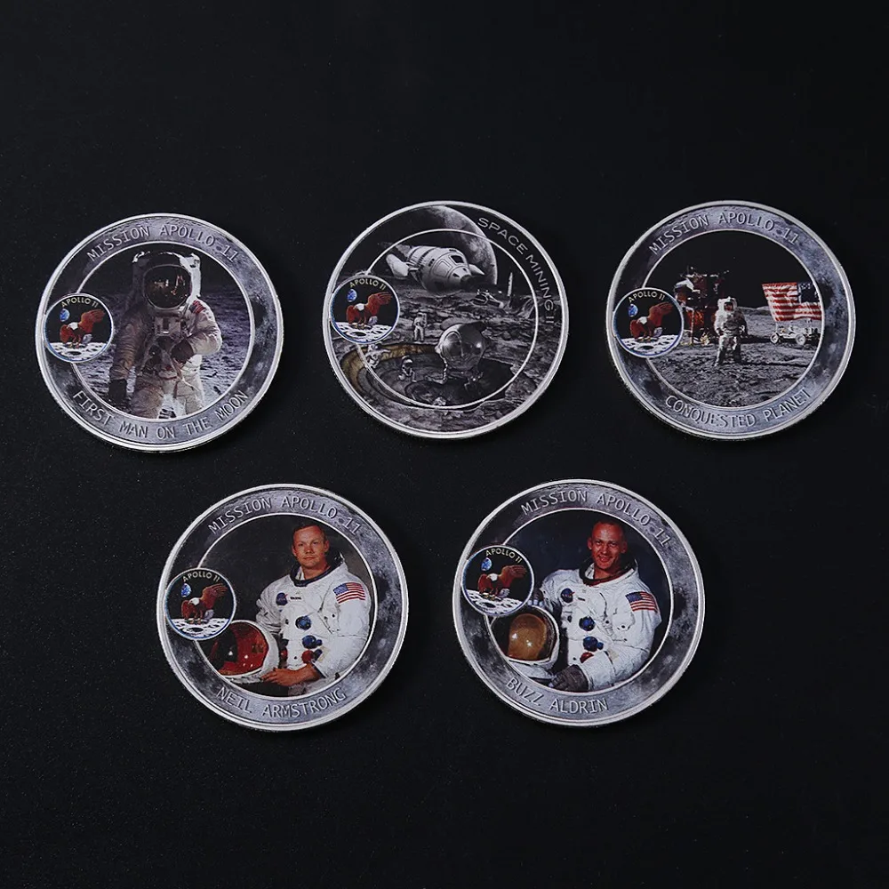 

5pcs American Apollo Silver Plated Coin For The Earth to The Moon The First Step coins Souvenir drop shipping