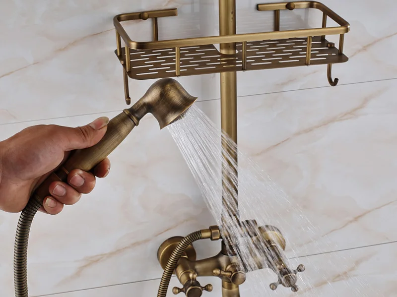 Brass Antique Wall Mount Shower Faucet Set, Shower And Tub Faucet Sets