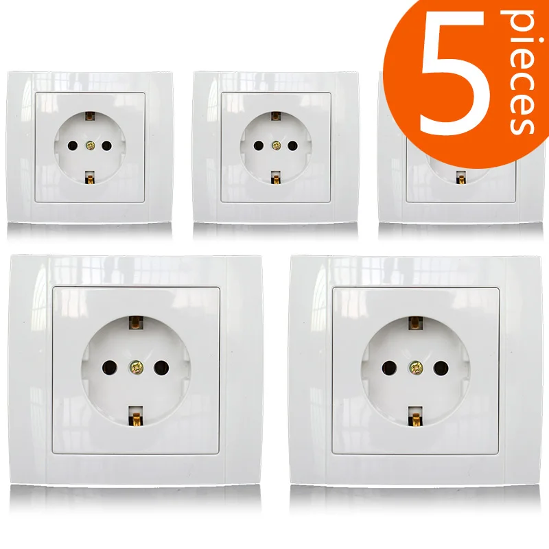 

5 Pcs Eu Outlet German standard wall power outlet safety single socket CE certified ABS material 90*82mm specification YW002