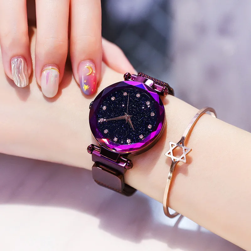 

2019 Hot Sale Starry Sky Watch Women's Luxury Magnetic Magnet Buckle Quartz Wristwatch Geometric Surface Female Diamond Watches