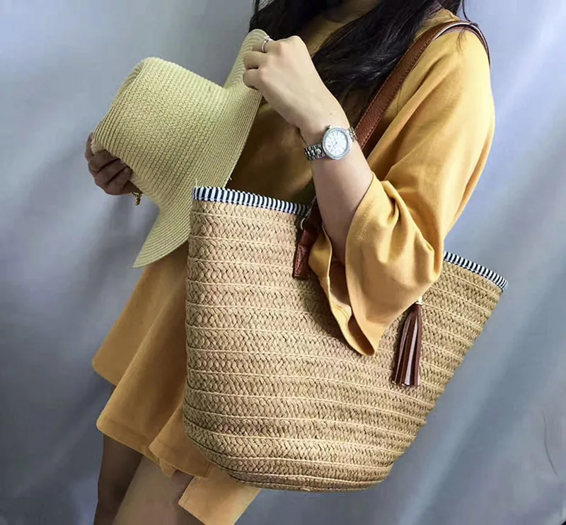 Women Summer Handbag INS Popular Female Beach Straw Bags Tassel Large Lady Shoulder Bag Travel Shopping Tote Basket SS0404 (35)