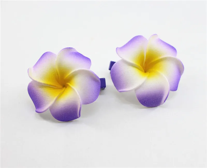 50 шт./лот смешанный цвет пены Гавайский цветок Плюмерия цветок жасмина Свадебные зажимы для волос 4,5 см - Цвет: Фиолетовый