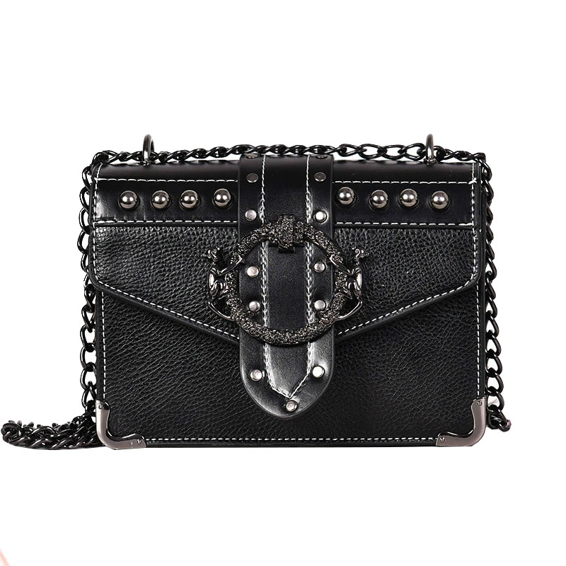 

European Fashion Female Square Bag 2019 New Quality PU Leather Women's Designer Handbag Rivet Lock Chain Shoulder Messenger bags