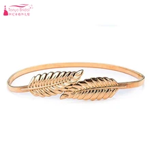 Золотые Серебристые в форме листа свадебные дизайнерские эластичные пояса стрейч обтягивающие пояс невесты из металла ZA023