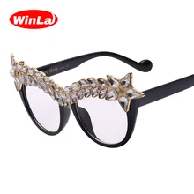 Winla Высокое качество прозрачное стекло es рамка алмазные украшения Роскошные Дизайнерские Прозрачные Линзы Оптическое стекло feminino WL1020