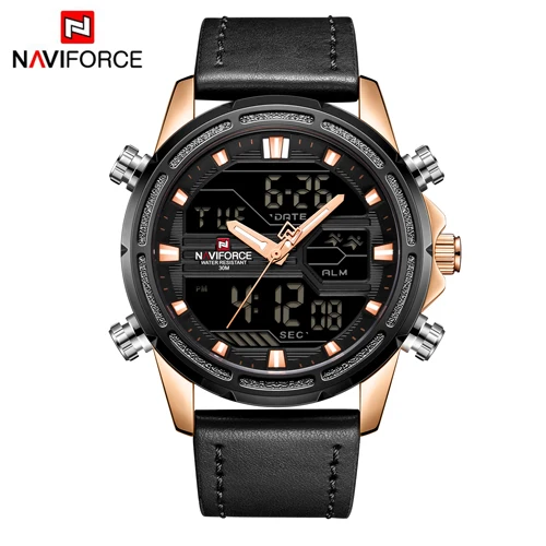 NAVIFORCE Топ люксовый бренд мужские военные спортивные часы мужские водонепроницаемые кварцевые наручные часы мужские кожаные светодиодные цифровые часы времени - Цвет: RG B B