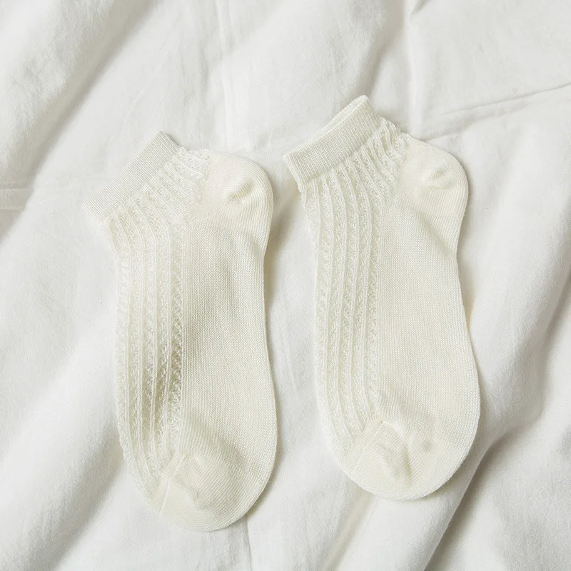 Женские повседневные носки, весна, новая мода, хлопок, 5 пар, летние, одноцветные, тонкие, сетчатые, кружевные, быстросохнущие, дышащие носки для женщин - Цвет: Белый