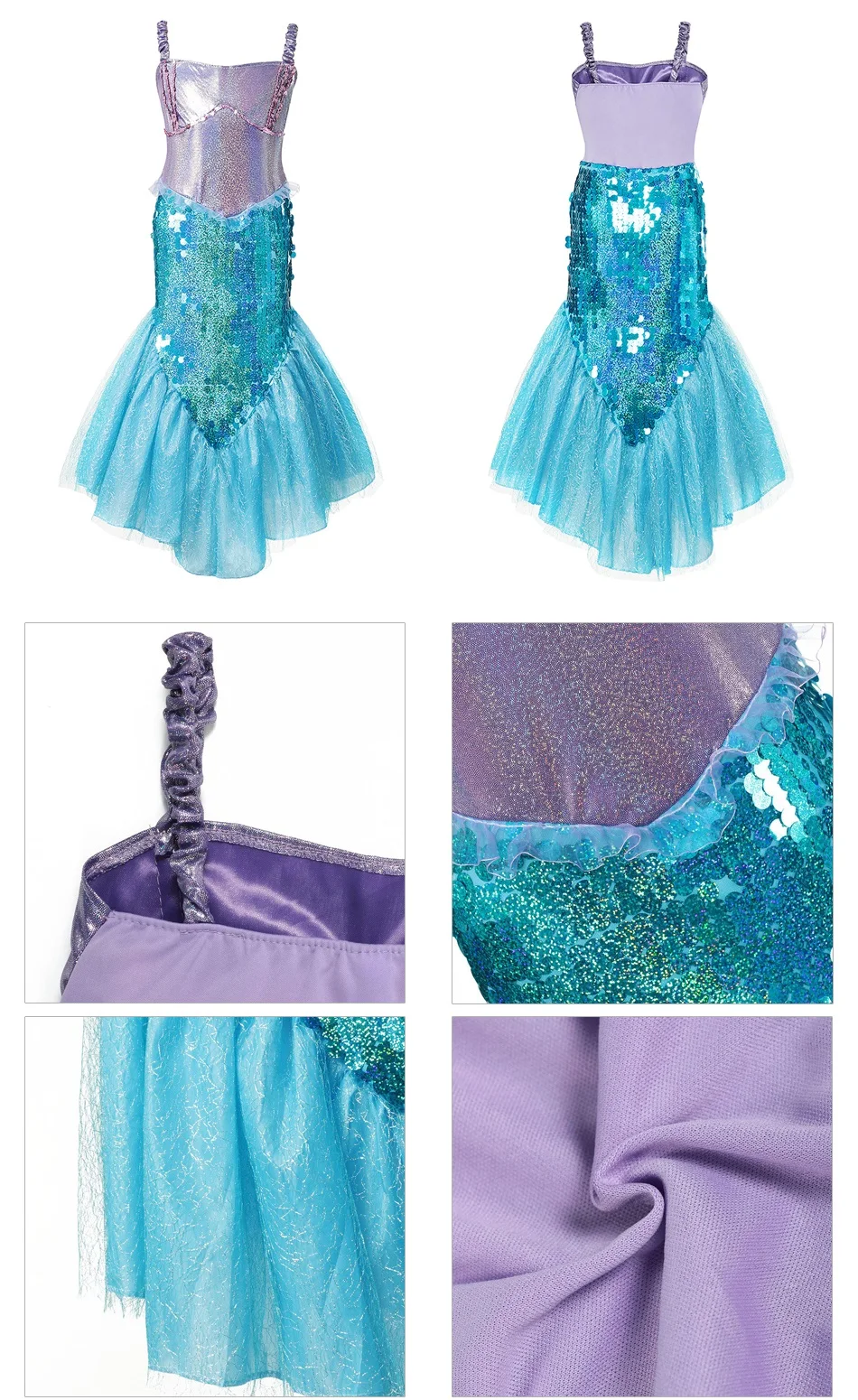 Kids Girl Little Mermaid Princess Ariel Dress Cosplay Costume Children Halloween Clothes Green Fancy Dress for Girls Party Prom