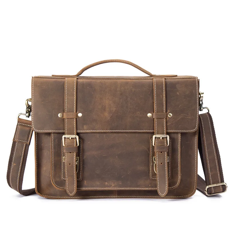 

Men's Crazy Horse Skin Layer Leather Leather Laptop Bag Hand Men's Retro Business Bag