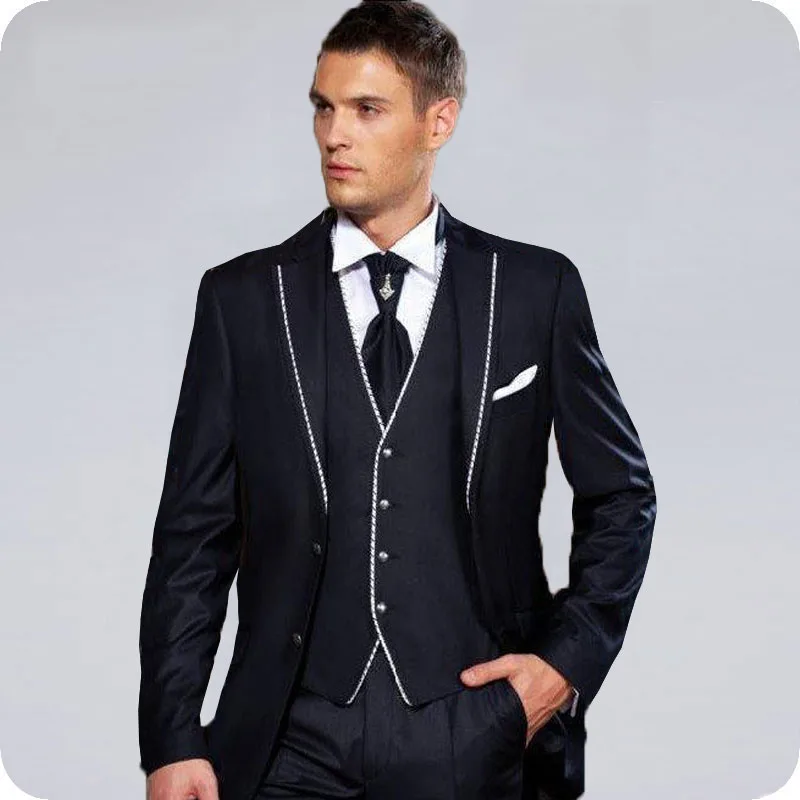 

Black Wedding Suits for Men Blazers White Notched Lapel Slim Fit Groom Tuxedos Costume Homme Mariage 3Piece Handsome Ternos