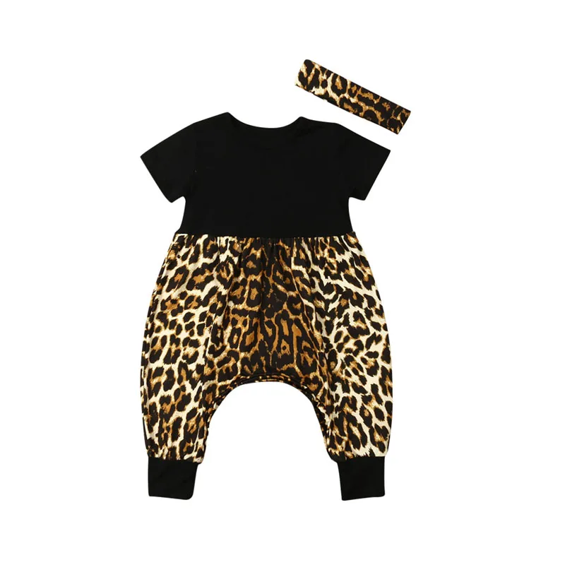 

Focusnorm Fashion Baby Girls 0-24M Shirt Romper Short Sleeve Leopard Print One-Piece Jumpsuit Playsuit Outfit