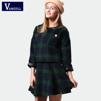 

2016 New Fashion Casual Women Spring Skirt And Top Set 2 Piece Clothing Set Woman Trendy Clothes Woolen Outerwear Coat Suit