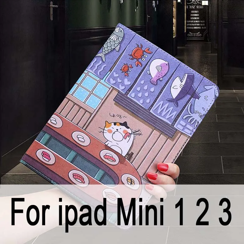 Защитный чехол для планшета для Ipad Mini 1 2 3 откидной смарт-чехол-подставка из искусственной кожи с милым рисунком кота для iPad mini 4 - Цвет: Mini 1 2 3