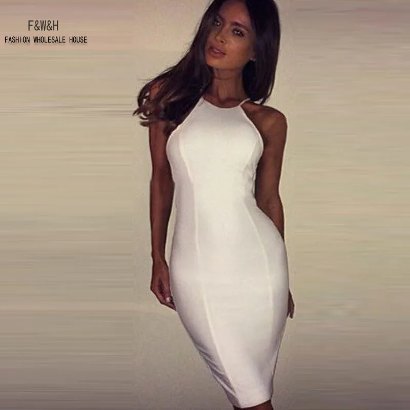 white sleeveless bodycon dress
