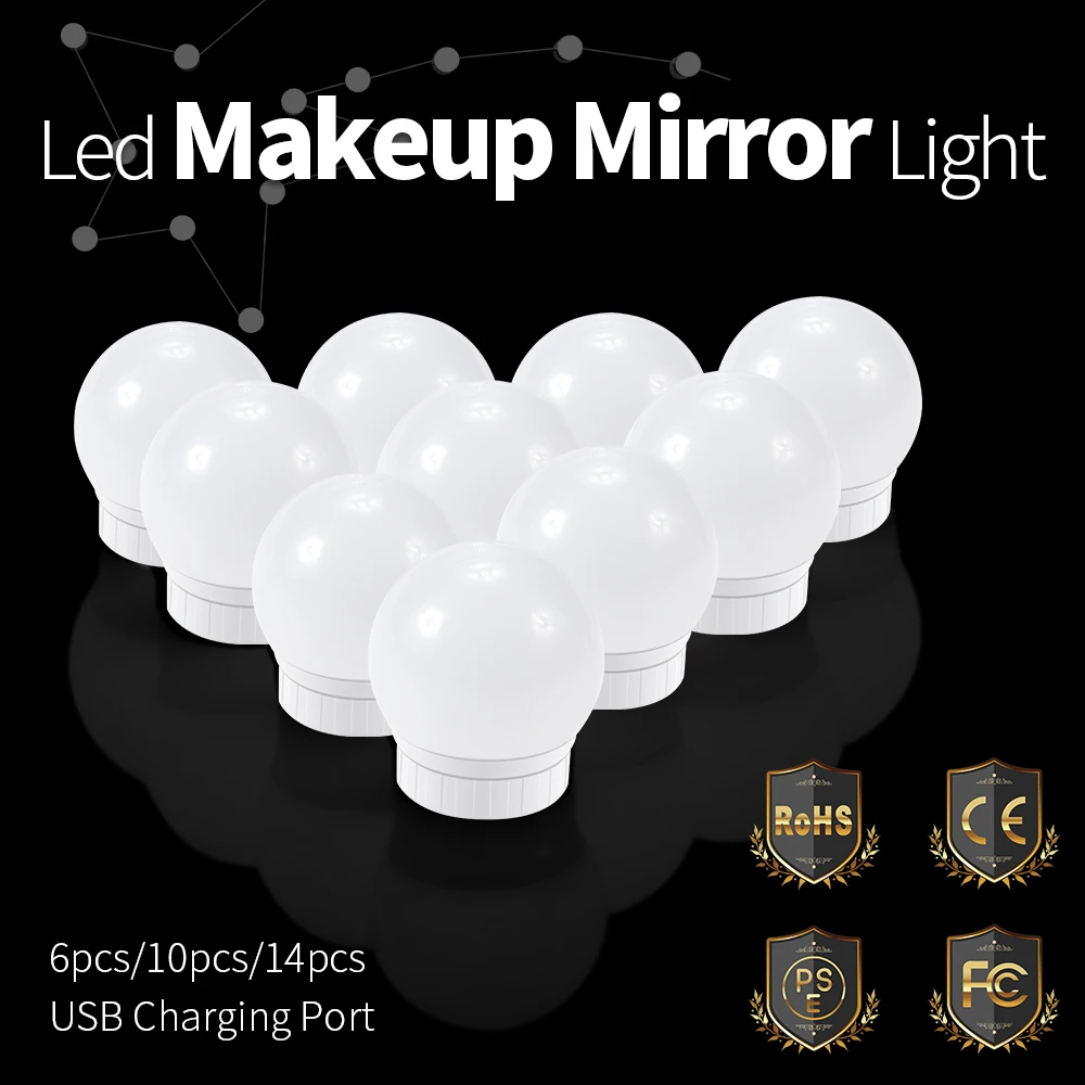 هوليوود نمط LED الغرور الجدار ضوء المصابيح مصباح الحمام ماكياج الغرور منضدة الزينة مرآة ضوء التحكم باللمس عكس الضوء USB