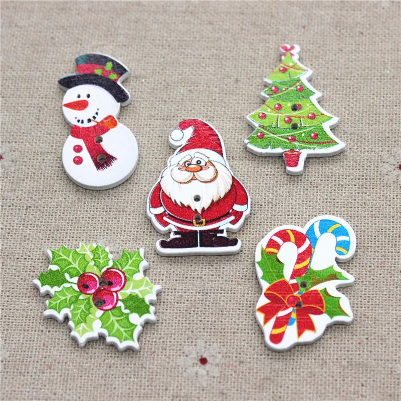 

30pcs Mix Styles Christmas Wood Buttons For Clothing DIY Sewing Accessories Decorative Children's Buttons