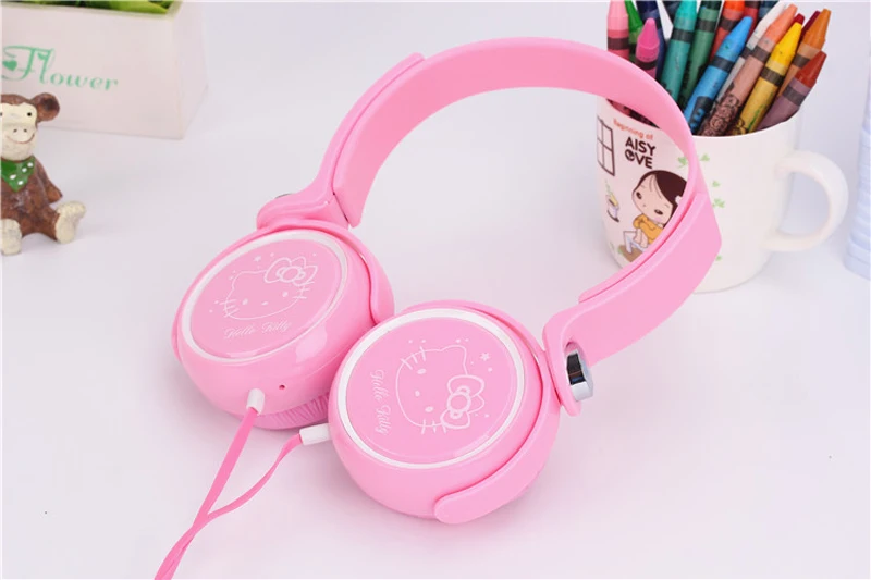 Дети милые наушники гарнитура с микрофоном, Hello Kitty мультфильм наушники для детей девочек, идеальный звук для Iphone - Цвет: Розовый