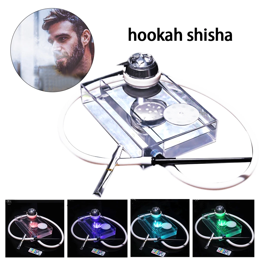 

High quality Modern Acrylic Hookah Shisha Black Narguile Nargile Smoking Water Pipe With LED Light for Club Bar home