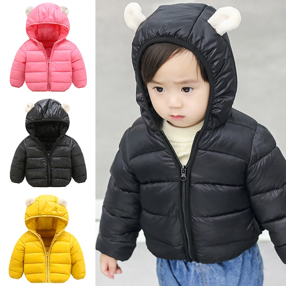 Детская куртка Одежда для новорожденных девочек и мальчиков осень зима с капюшоном однотонная верхняя одежда пуховые карманы теплая