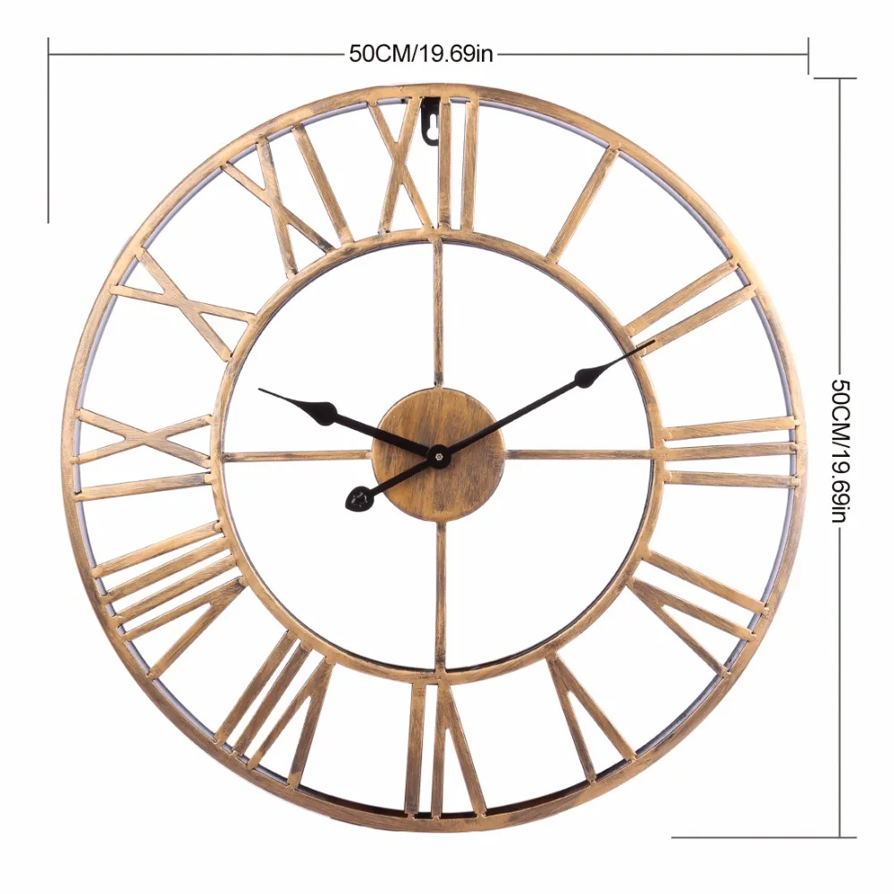 Retro Creative Hollowed-Out Wall Hanger Clock Iron Vintage Bed Living Room Roman Numberial Hanging Clock Household Wall Decor