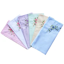 BAIYIXIN женские носовые платки Премиум 60 s хлопок Цветочная вышивка Роза, большие мягкие носовые платки с вышивкой 17x17"