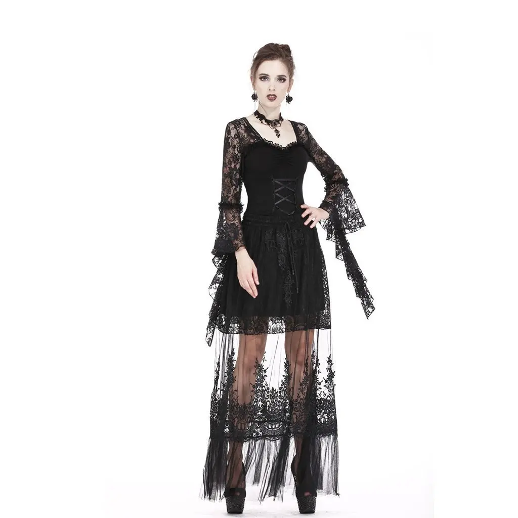 Женская Полупрозрачная кружевная Макси юбка Darkinlove с цветочной вышивкой Goth