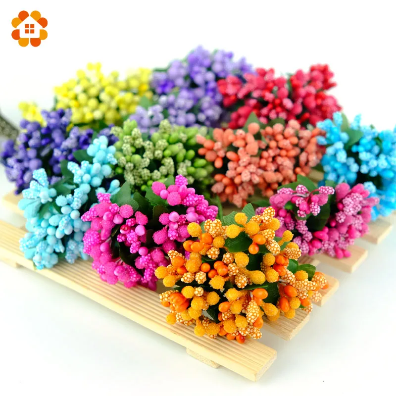 

12pcs Artificial Stamen Bud Berry DIY Crafts flower for Wedding Party Candy Box Decoration Scrapbooking wreaths Fake Flowers