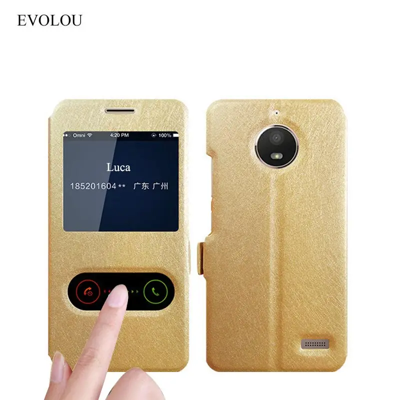 

EVOLOU for Moto E4 Plus Case View Window Flip Leather Cover for Motorola Moto E4 Phone Cases Ultra Thin Back Cover Coque
