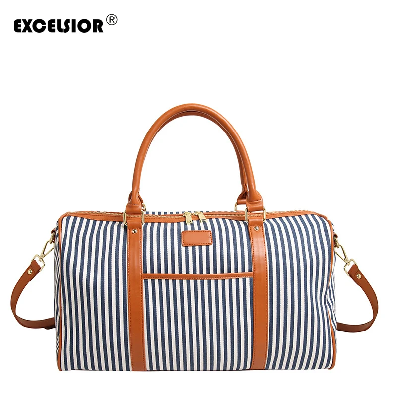 

EXCELSIOR Canvas Stripe New Travel Bag Large Capacity Men Hand Luggage Travel Bags Weekend Bag Women Multifunctional Travel Bag