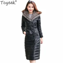 Tcyeek теплые женские из искусственной кожи утка подпушка Куртка норки Мех животных пальто с капюшоном черный плюс размеры 5XL женская верхняя одежда abrigos CJ419