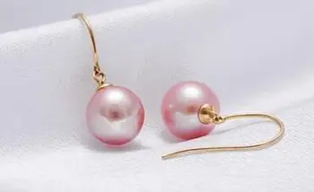 

>>>>noble jewelry 14k Solid Yellow Gold 9-10mm Real Drop Pink south sea Pearls Dangle Earring