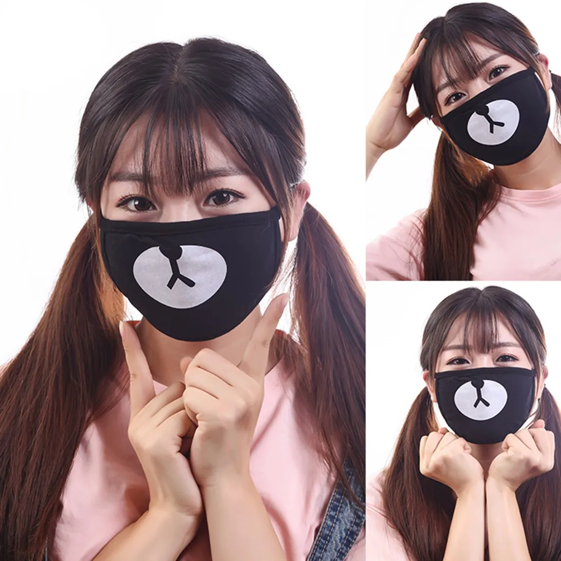 Топ 1 шт. унисекс Пылезащитная хлопковая маска для губ Корейская Kpop Звезда Стиль черный Счастливый медведь Велоспорт Анти-пыль рот маска лицо респиратор