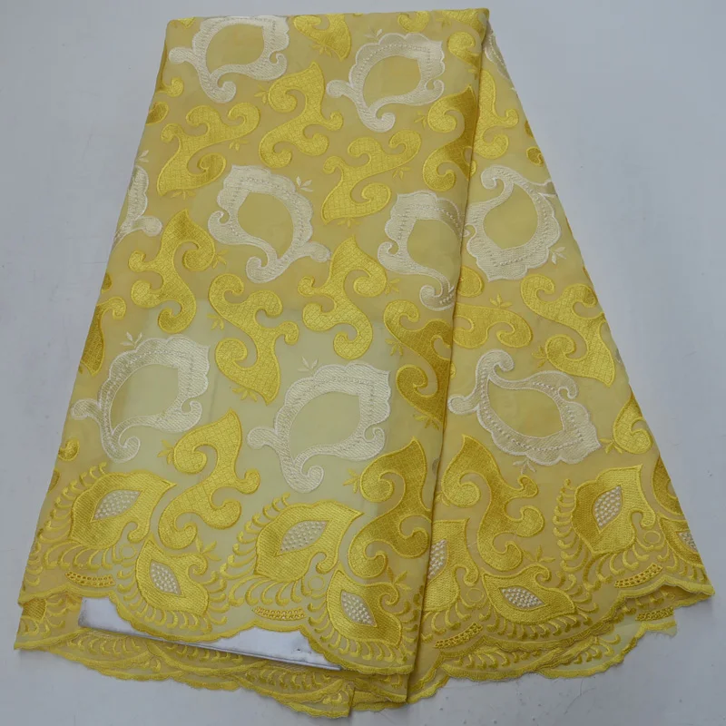 

Free shipping (5yards/pc) yellow African voile lace beautiful Swiss lace fabric with embroidery for party dress CLP295