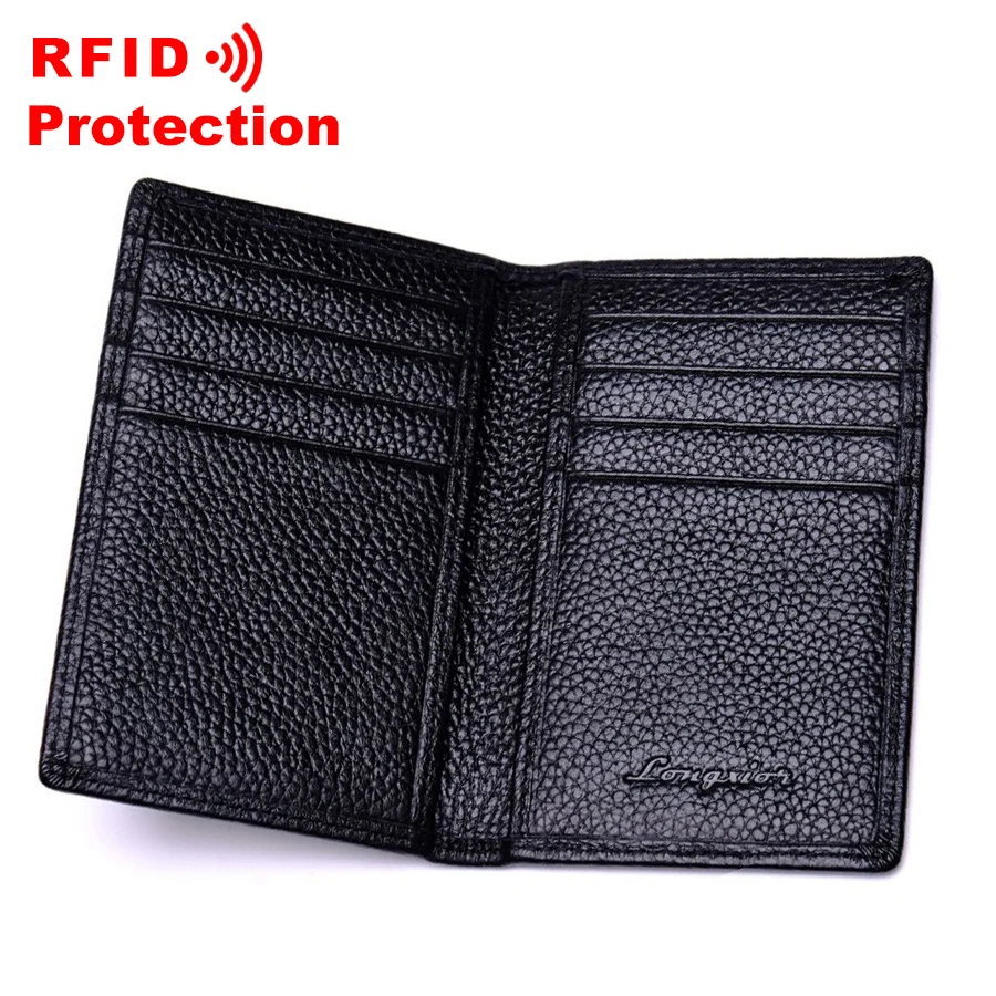 

Top Genuine Leather Card Holder RFID Blocking Wallet Men Brand Business ID Credit Card Holder Fashion Cow Leather Card Purse R17