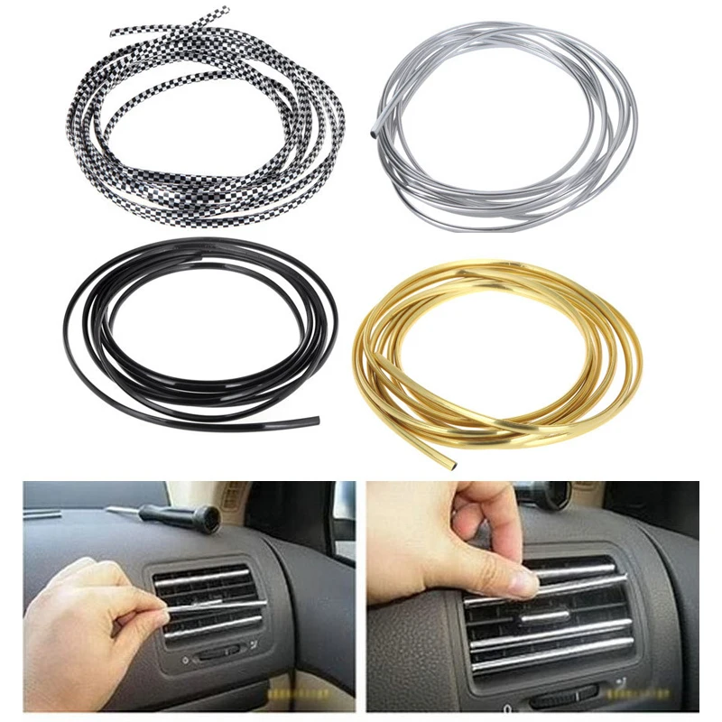 4 colors 3M/Lot(Volume) DIY Car Interior Air Conditioner Outlet Vent Grille Chrome Decoration styling Strip Car-styling Stickers