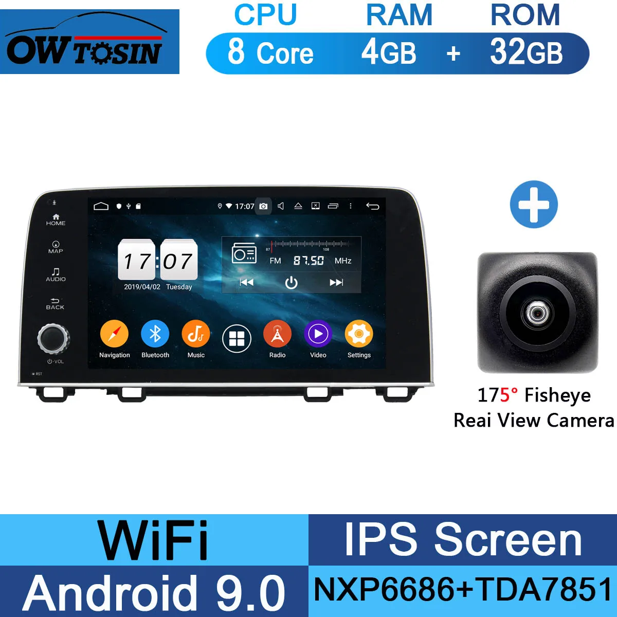 " ips 8 ядерный 4G+ 64G Android 9,0 автомобильный DVD мультимедийный плеер для Honda CRV CR-V gps Радио Стерео Parrot BT CarPlay - Цвет: 32G Fisheye Camera