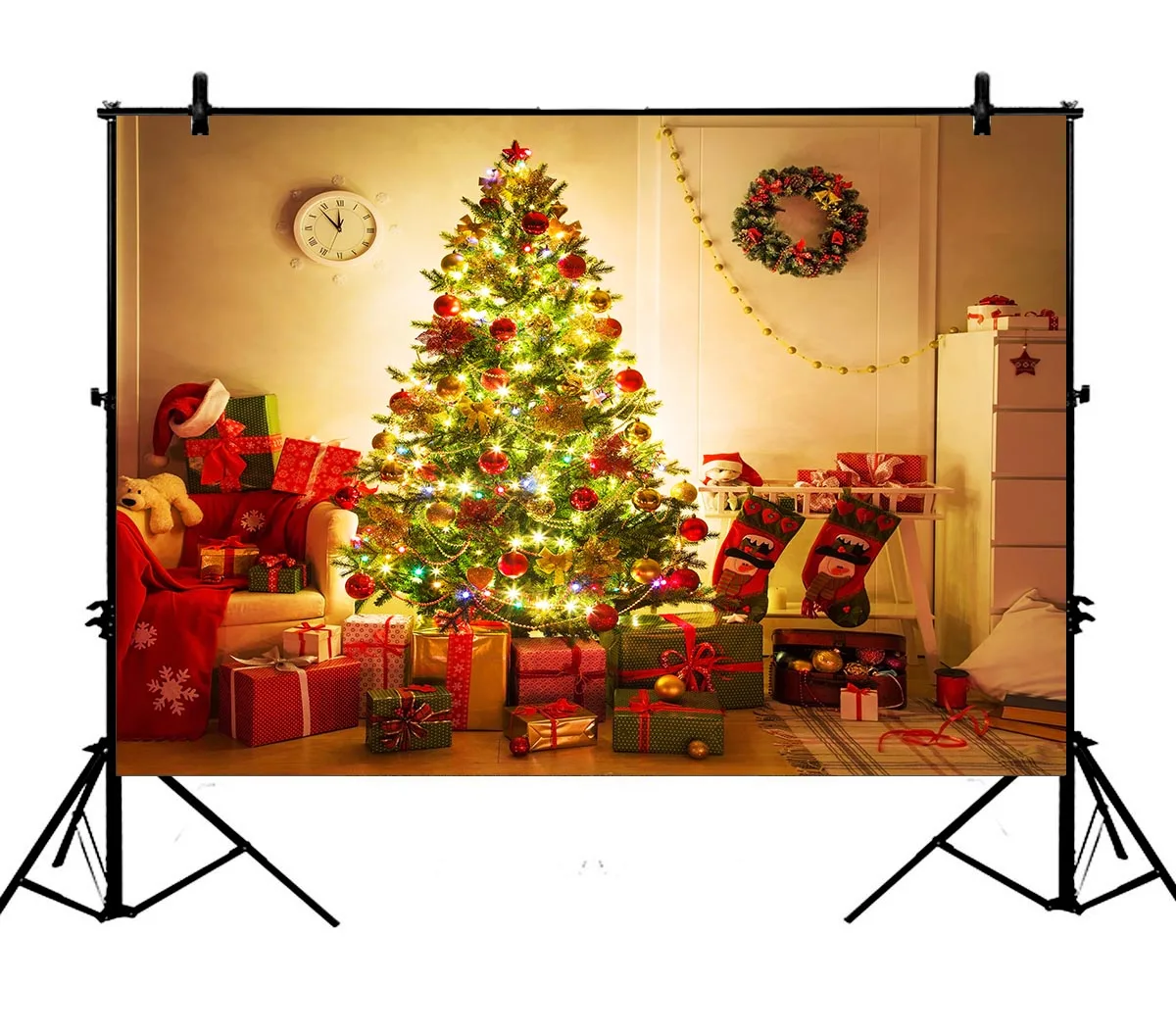 

5x7ft Christmas Tree Gift Box Balls Garland Sofa Polyester Photo Background Portrait Backdrop