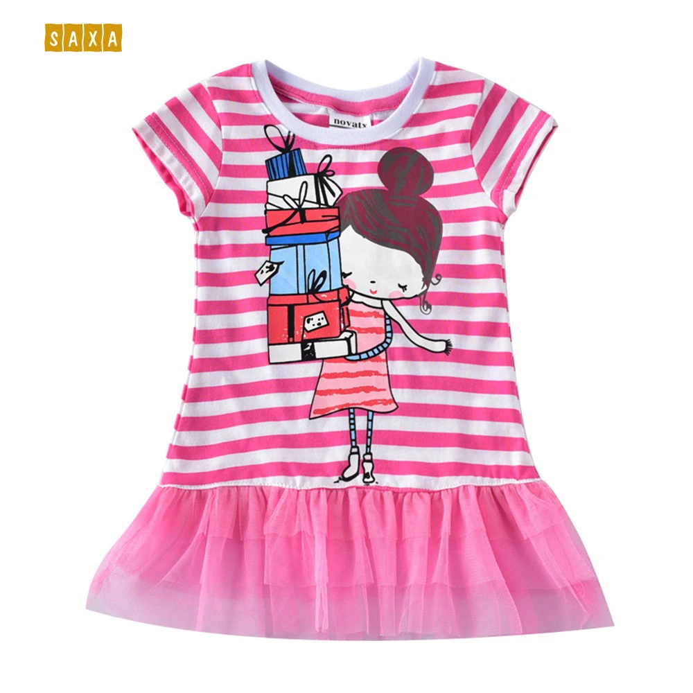 

Girls summer dress kid Short Sleeve Lace Striped Summer Refreshing Print Dress kids dresses for girls toddler girl dresses