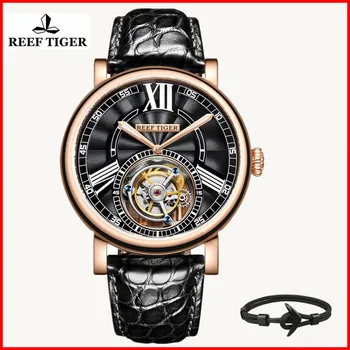 

Reef Tiger/RT Luxury Casual Watches for Men Rose Gold Alligator Strap Tourbillon Automatic Watches relogio masculino RGA1999