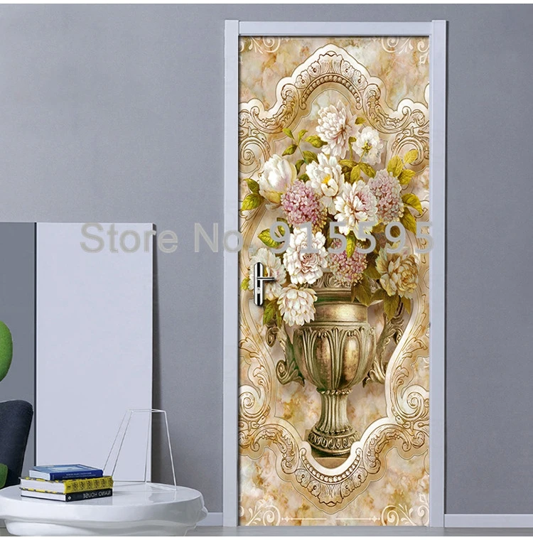 Европейский мраморный узор с вазой DIY стикер двери гостиной спальни украшения двери художественная Фреска ПВХ водонепроницаемые двери обои Fresco