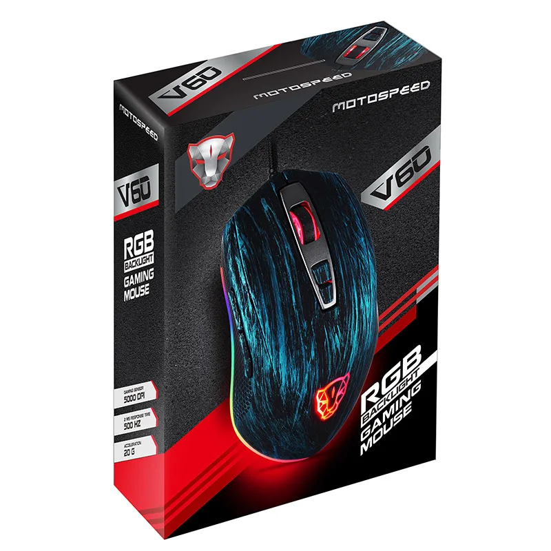 Игровая мышь Motospeed V60 RGB программируемая геймерская USB 5000DPI с 7 кнопками Проводная