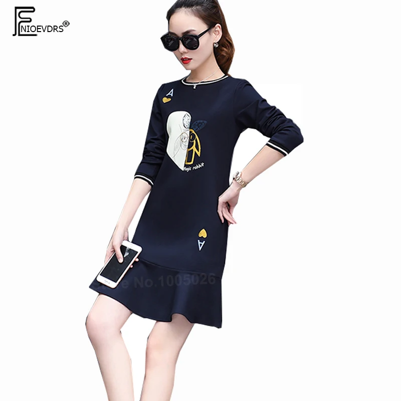 

Ruffled Dresses Women Fashion Autumn Winter Long Sleeve A Line Navy Blue Pink Girls Printed O Neck Basic Cute Sweet Dress 8915