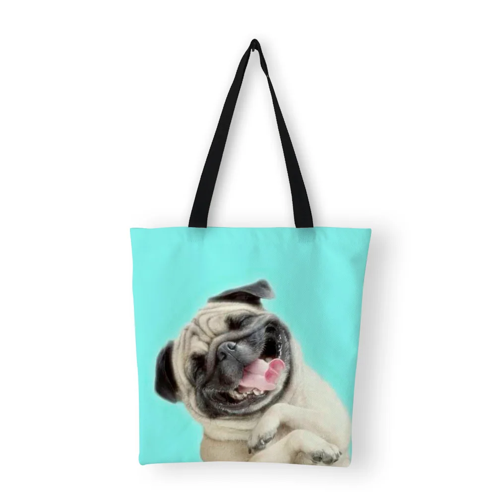 

Personalized Cute Emoji Pug Dog Printing Canvas Bags For Women 2019 Handbags Women's Shoulder Bags
