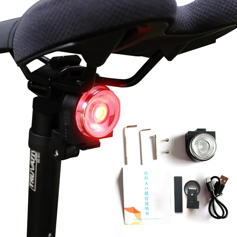AO велосипед задний фонарь с длинным сроком службы батареи USB Перезаряжаемый 7 цветов велосипедный фонарь задний Водонепроницаемый велосипедная задняя фара Предупреждение ющая безопасность - Цвет: black