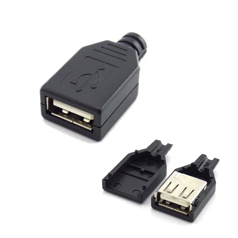 

1pcs 10pcs Type A Female USB 4 Pin Plug Socket Connector With Black Plastic Cover Solder type DIY Connector