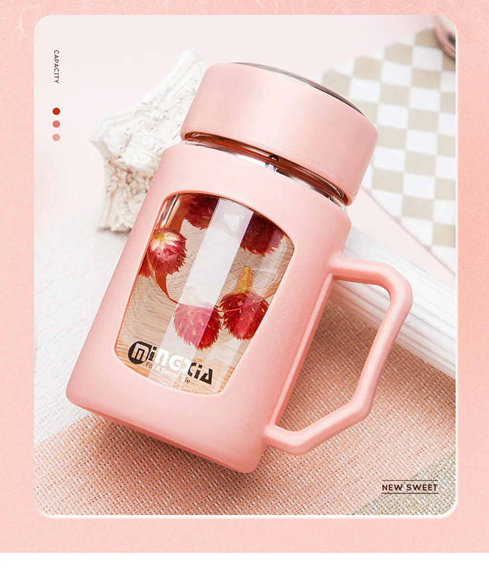Crystal Glass Water Bottle BPA Free  My Portable Drink Bottle . Gourde Milk Tea Infuser Bottle With Handle Office Cup Coffee Mug (4)