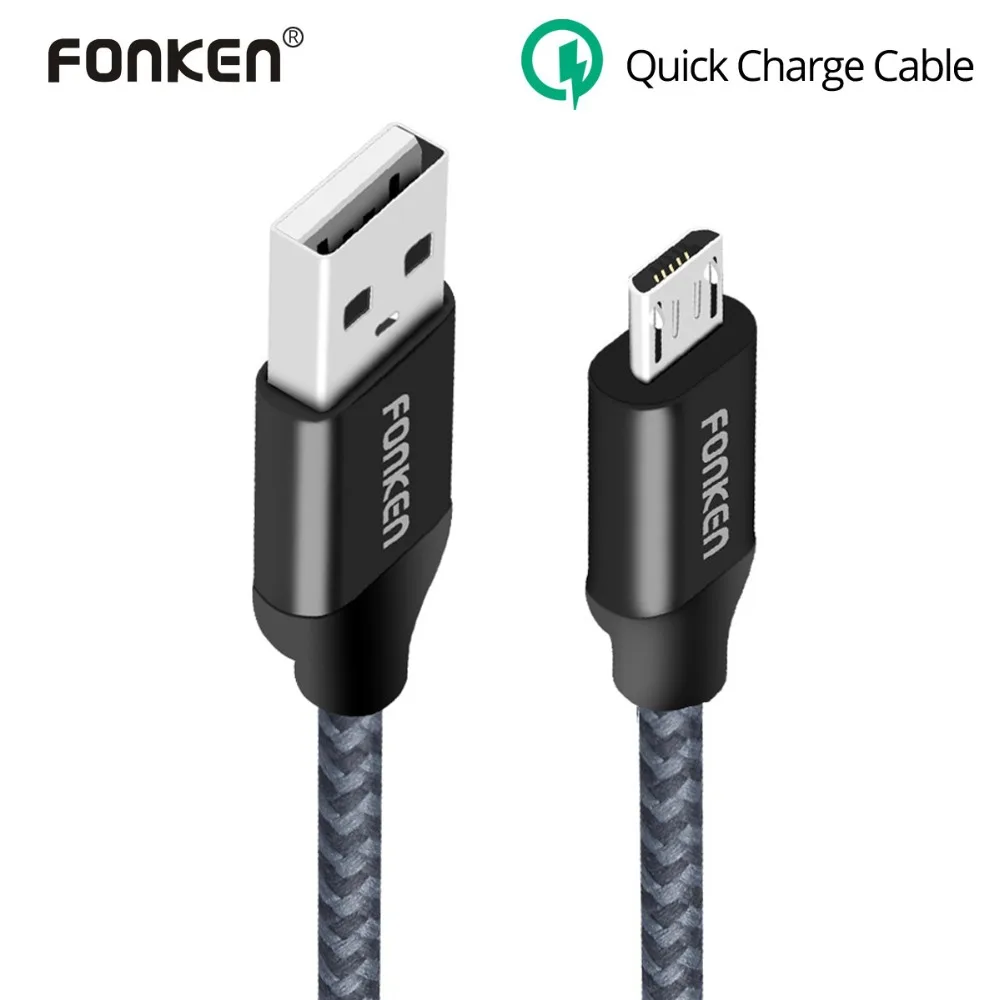 FONKEN المصغّر usb كابل 2128AWG 2.4A النايلون سريع كابل شحن شاحن بيانات سلك كابل لسامسونج سوني HTC LG الهاتف المحمول الكابلات