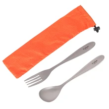 Titanium Sandblasting Spoon Fork Cutlery Set Lightweight Dinner Fork Spoon Outdoor Tableware for Camping Hiking Picnic Ta8118F
