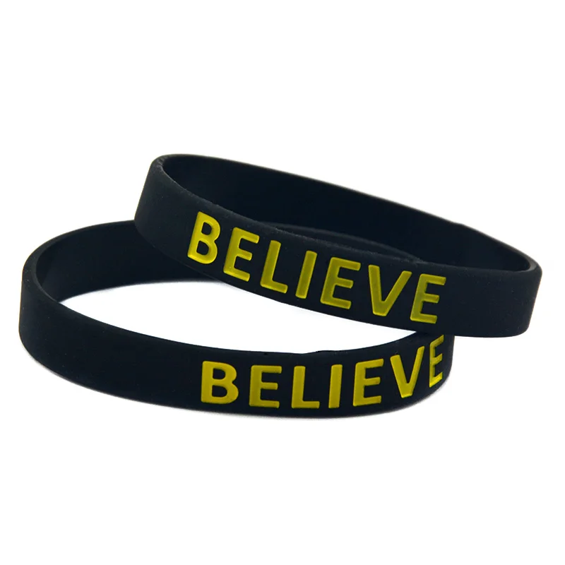 OBH 50 шт Черный Debossed BELIEVE силиконовый браслет для religion Faith