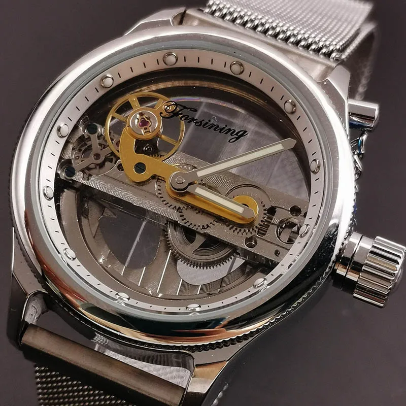

Transparent Tourbillion Hand Wind Double Side Silver Case Mechanical Steampunk Men's Skeleton Clock Creative Mechanical Watch